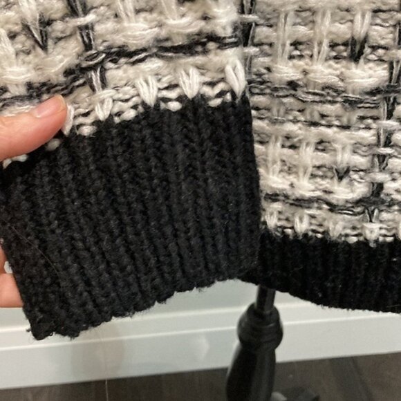 WOOL Knit White Black Tweed Crew Neck Sweater - Picture 6 of 12